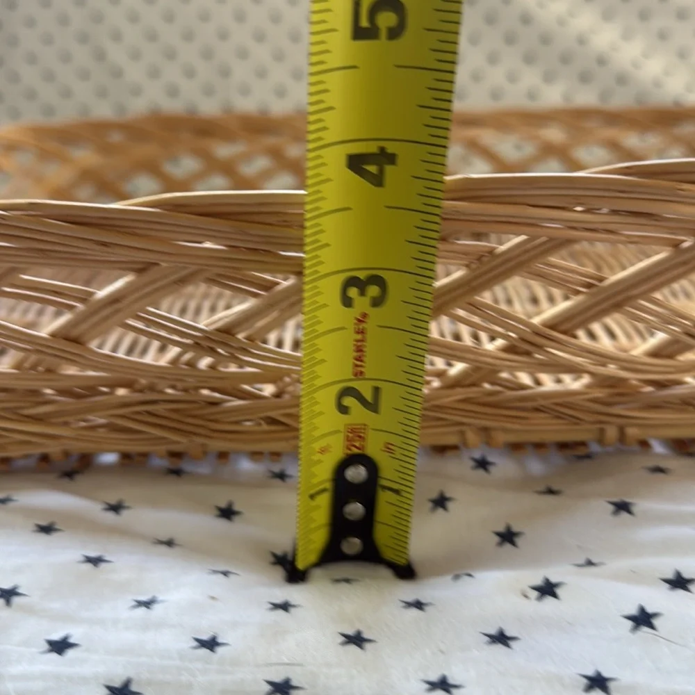Vintage Wicker Set of 2 Woven Rectangular Baskets / Bread / Fruit Tray Light Tan